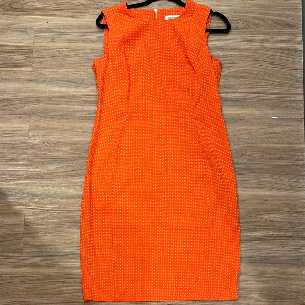 Calvin Klein Orange Sheath Midi Dress Crew Neck Sleeveless